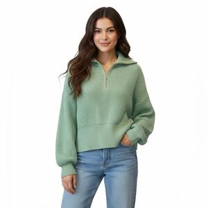 ASOS Design 8 Cable Knit Boxy Chunky Slouchy Mint Half Zip Sweater‌‌‌‌‌‌‌‌‌‌‌‌‌